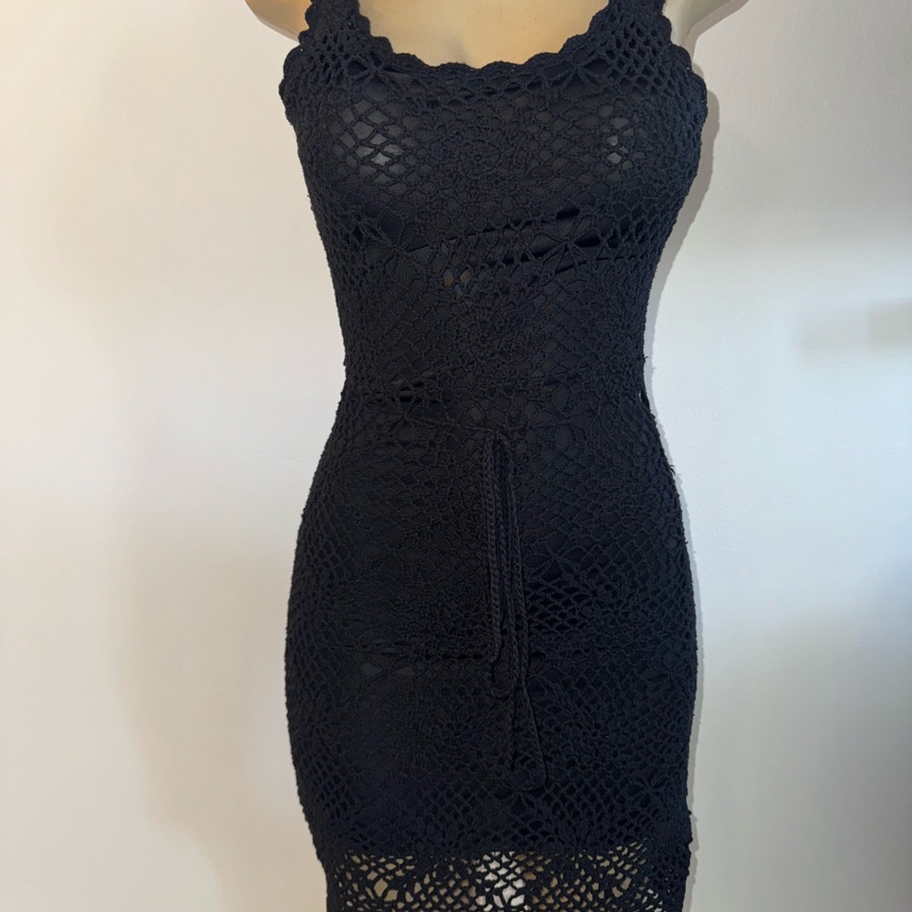 Guess Black Crochet Mini Dress